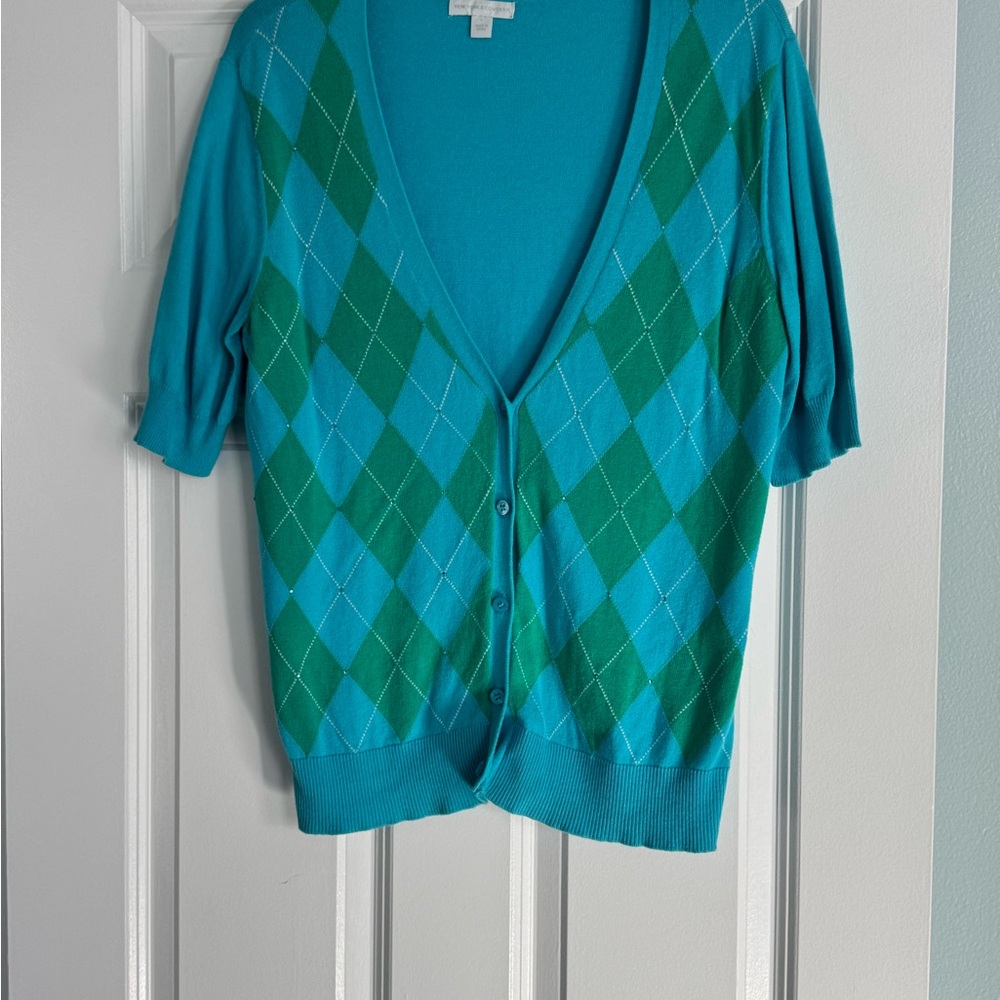 Argyle Pattern Teal Sweater